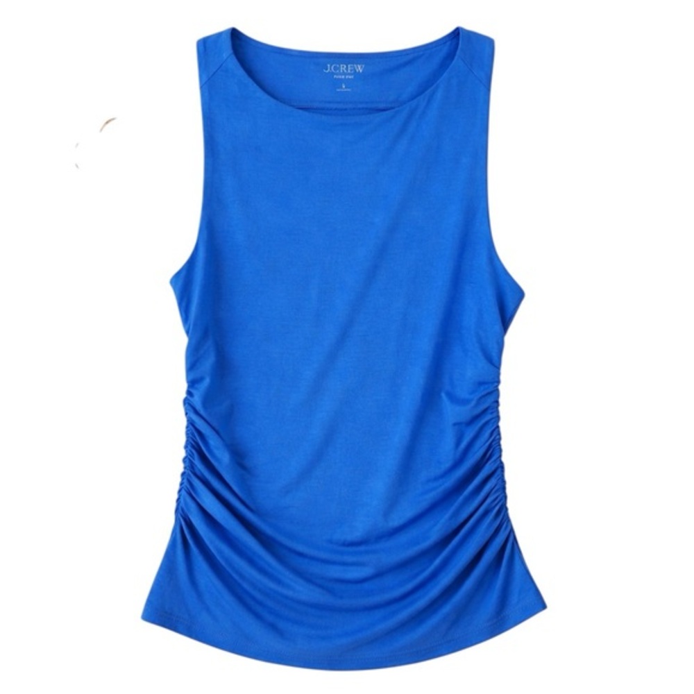 J. Crew Re-Imagined Blue Form Knit Ruched Tank Top Size Large NWT Modal Blend
